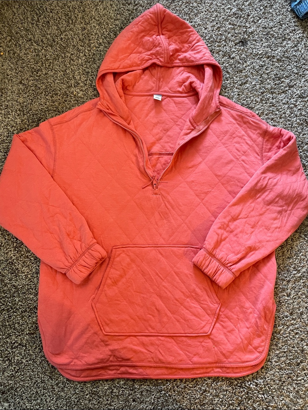 Old Navy Coral Quilted Half-Zip Hoodie Pullover
